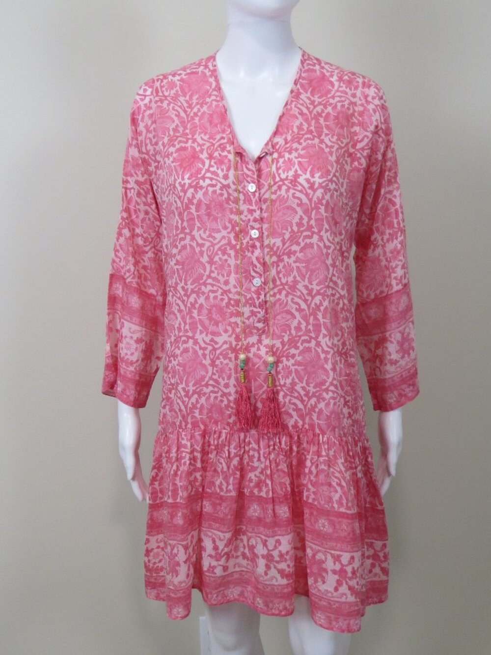 BELL by Alicia Bell Silk Cotton Dress SIZE Small Pink, Tassels